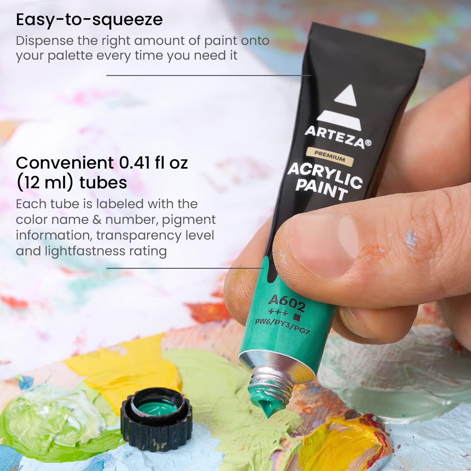 Arteza Acrylic Paint Set, 100 Colors, 0.41 fl Oz /12ml Tubes of Craft Paint, Heavy-Body, Glossy Finish, Colorful Addition to Your Art Supplies